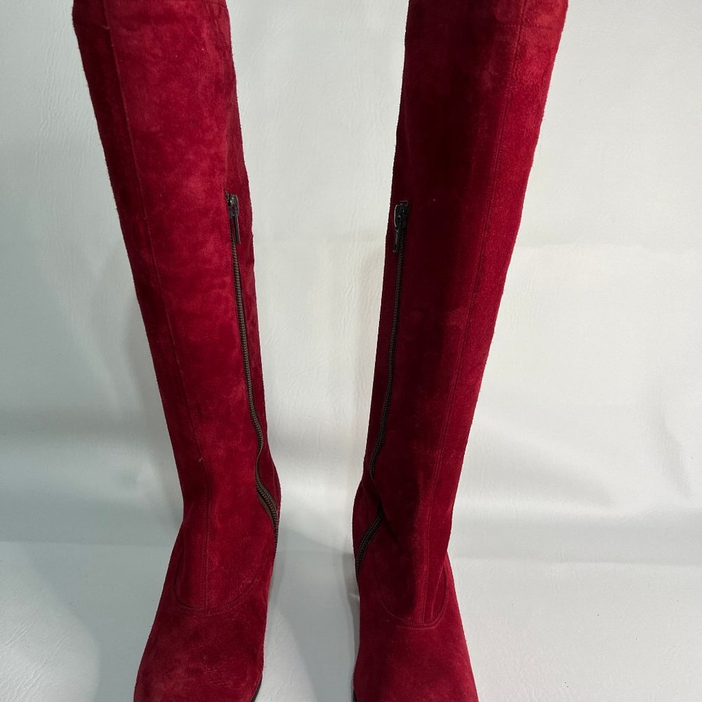 Gregorio Clar Red Suede Embroidered Knee Boots